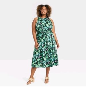 Ava & Viv Midi Tank Dress Womens Plus Size 2X Floral Print Belted Tie Sleeveless